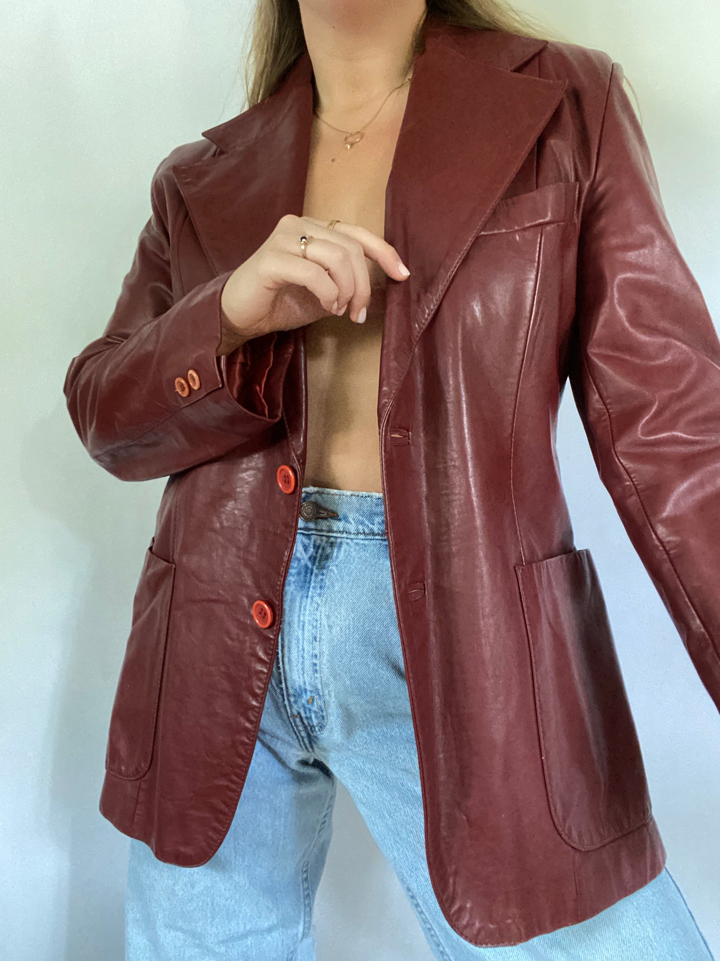 Yves Saint Laurent Burgundy Leather Blazer Jacket Size M/L