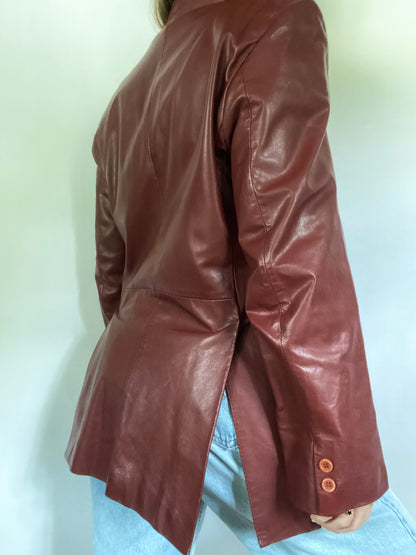 Yves Saint Laurent Burgundy Leather Blazer Jacket Size M/L