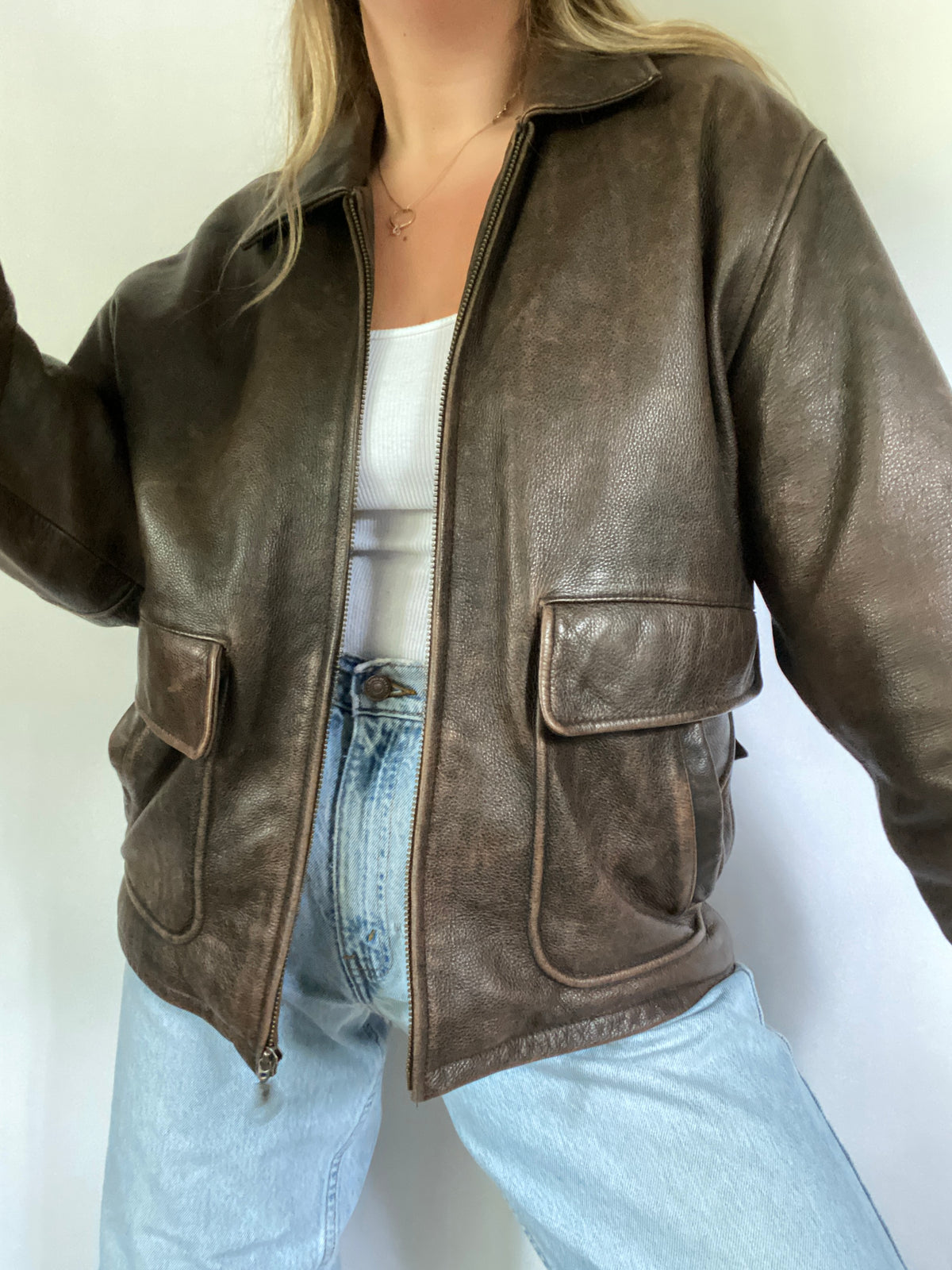 Vintage Brown Leather Bomber Size M