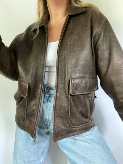 Vintage Brown Leather Bomber Size M
