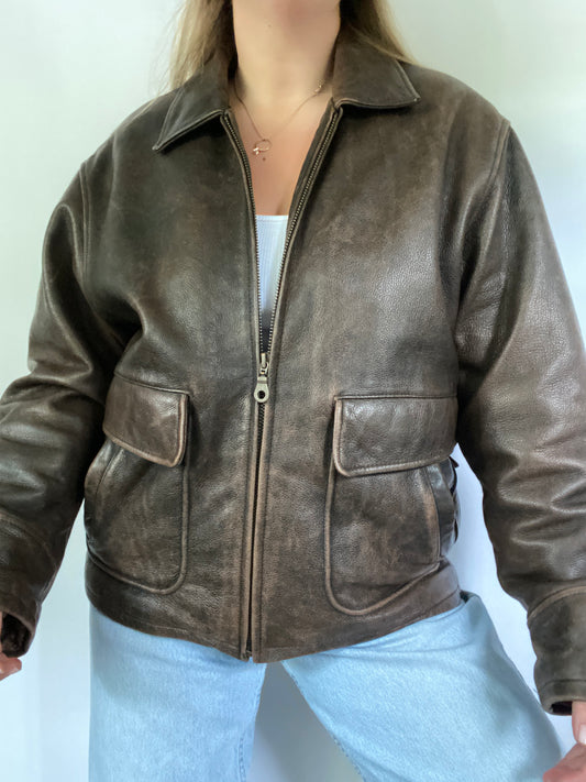 Vintage Brown Leather Bomber Size M