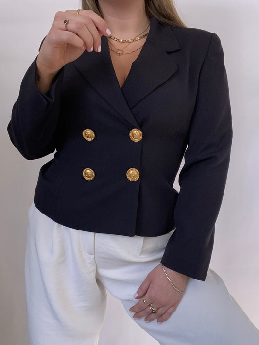 Christian Dior Logo Navy Double Breasted Blazer Size 6/8