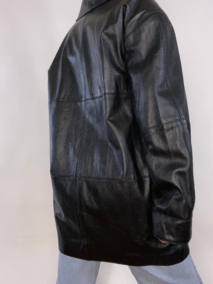 Jet Black Genuine Leather Jacket Size L/XL