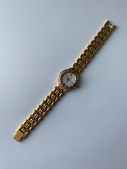 Yves Saint Laurent Gold Tone Diamond Bezel Watch