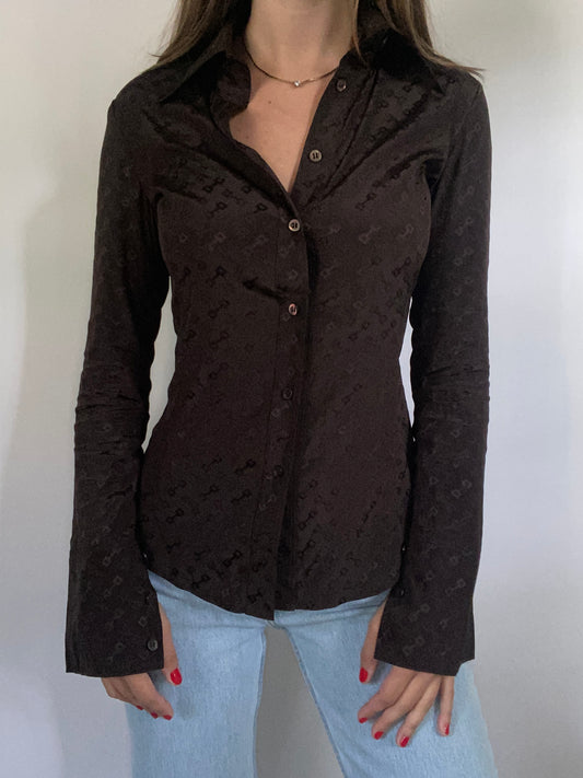 Vintage Gucci Horsebit Jacquard Silk Shirt Size S