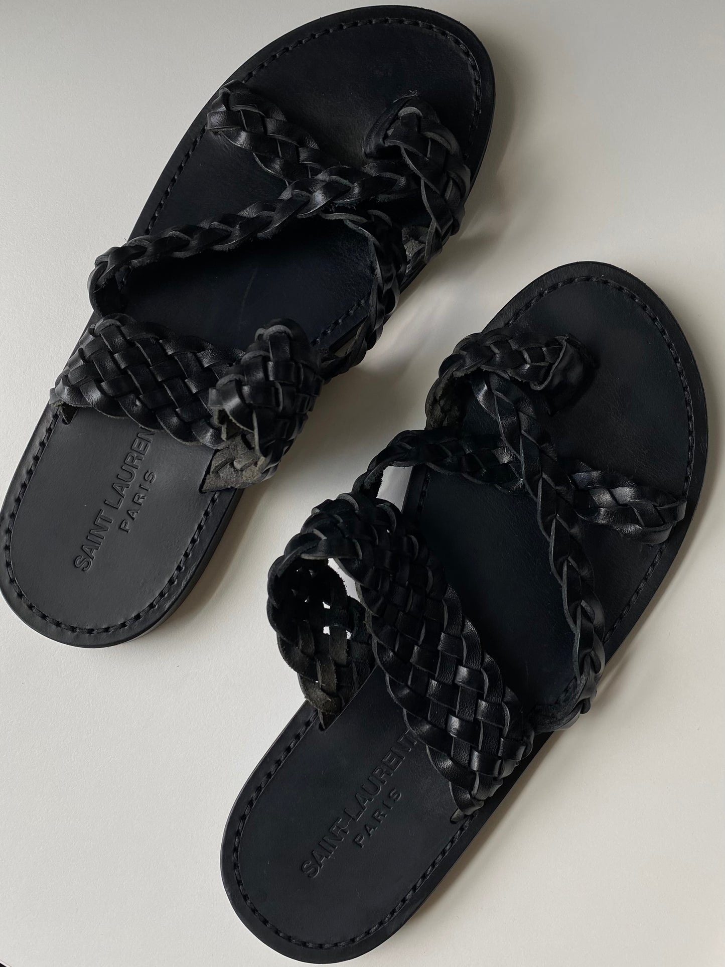 Saint Laurent Braided Black Leather Sandals Size 8.5