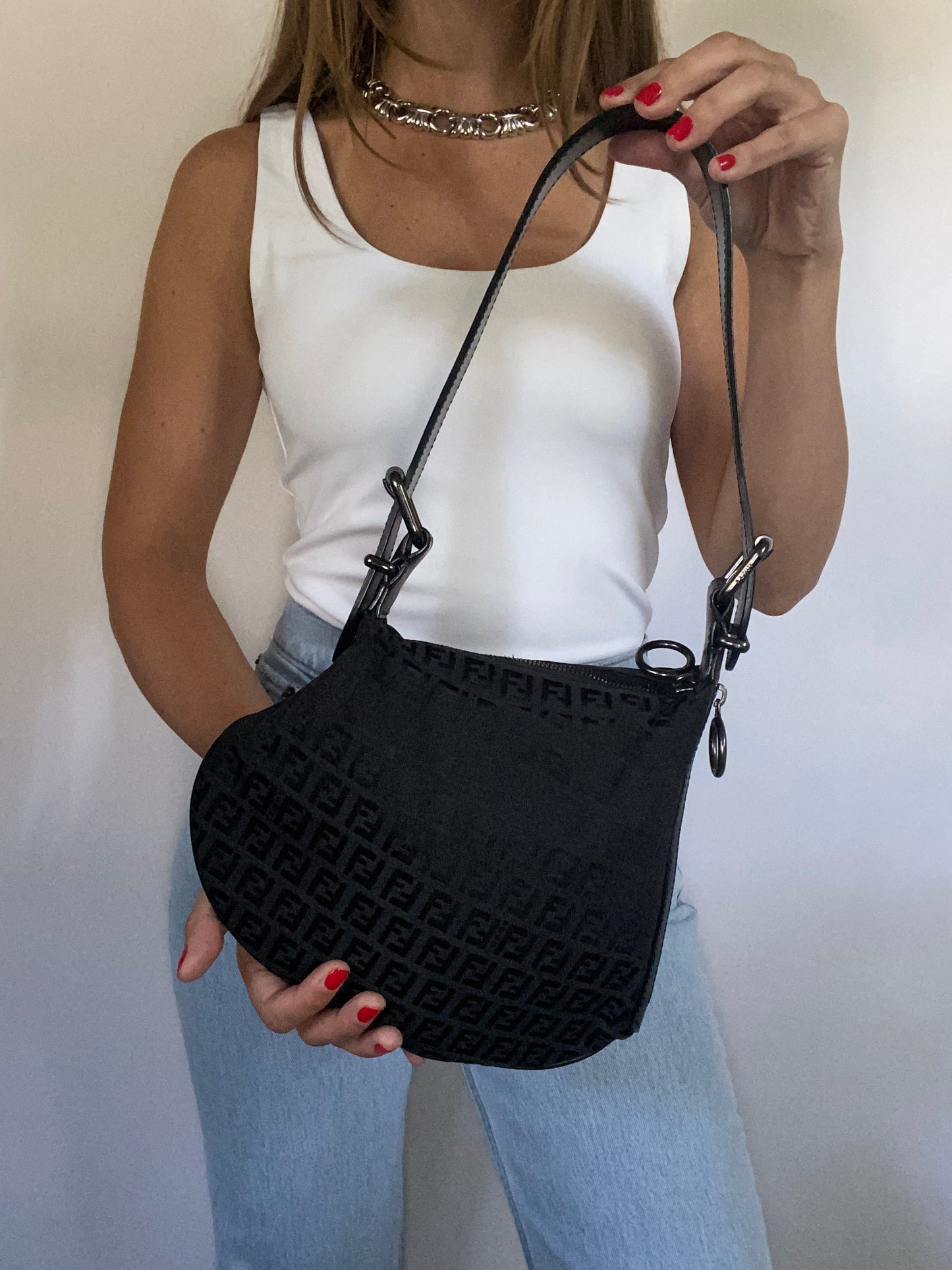 Vintage Fendi Black Zucchino Oyster Bag