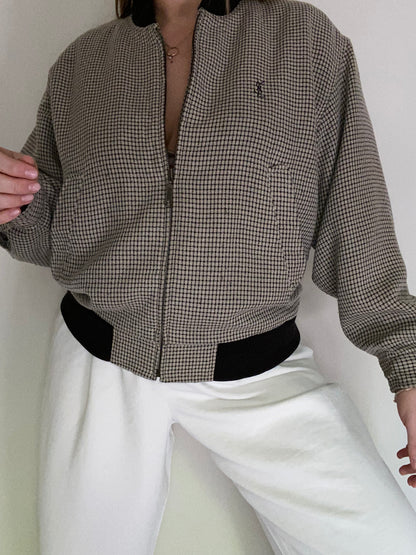 Yves Saint Laurent Logo Houndstooth Bomber Jacket Size S/M