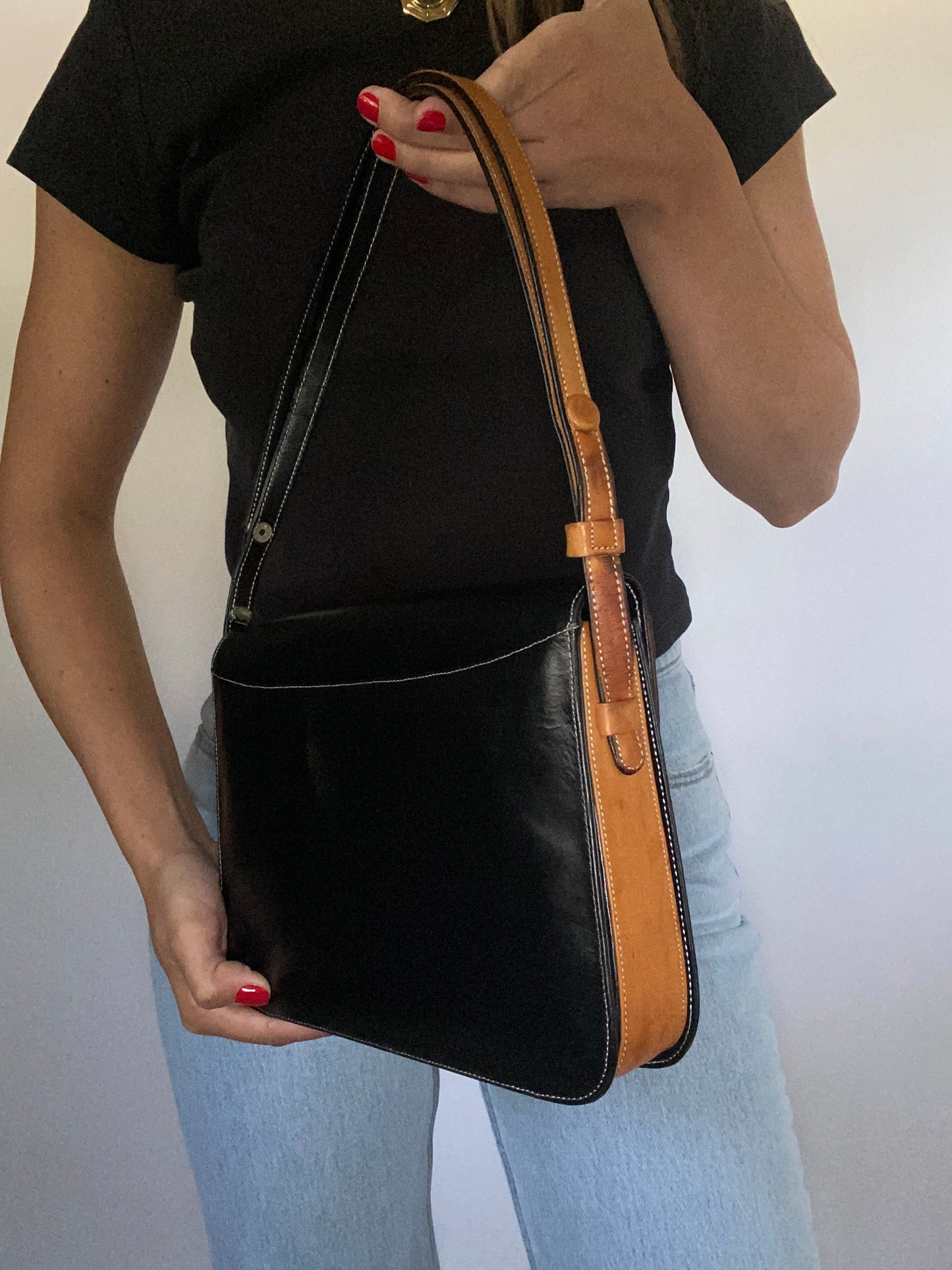 Vintage Yves Saint Laurent Two Tone Leather Shoulder Bag