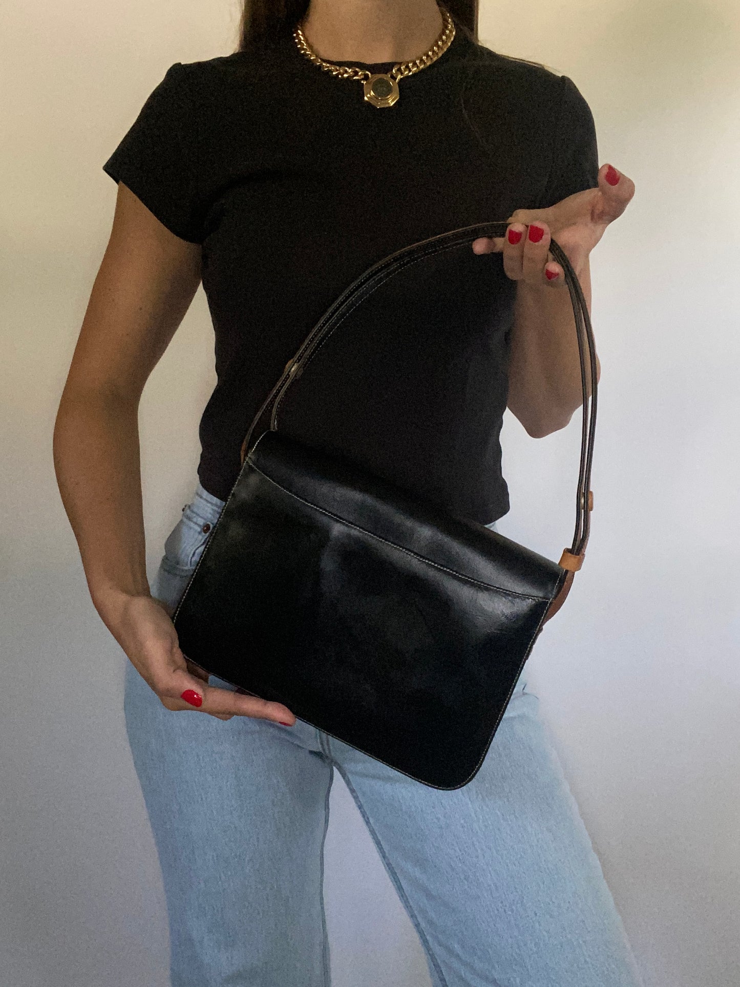 Vintage Yves Saint Laurent Two Tone Leather Shoulder Bag