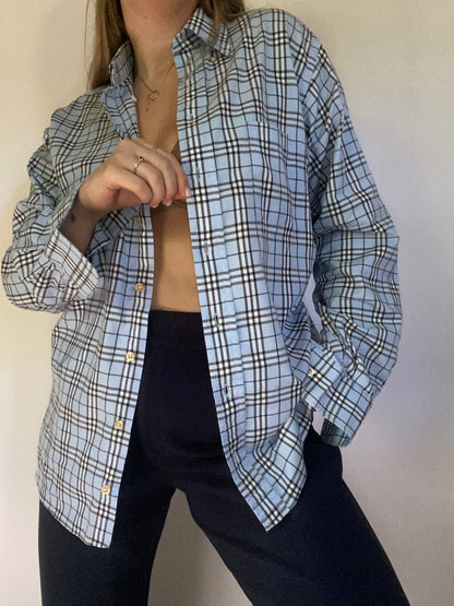 Vintage Burberry Nova Check Pattern Button Up Size M
