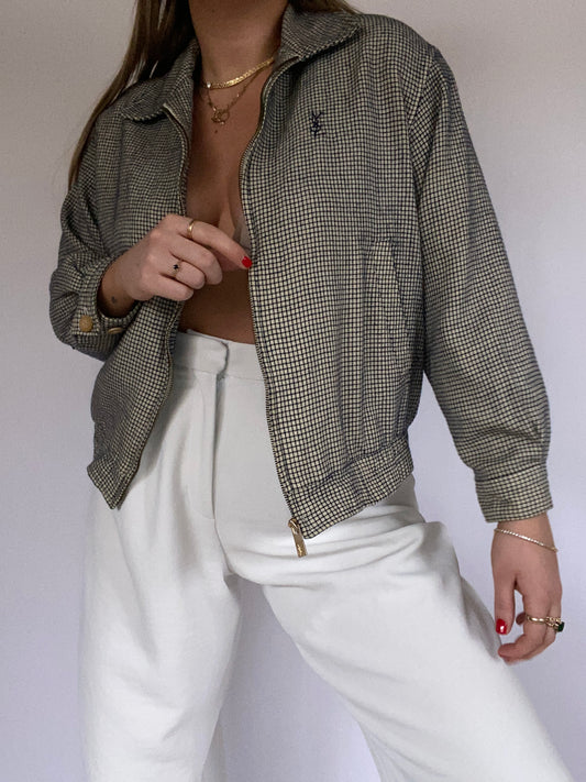 Yves Saint Laurent Logo Plaid Bomber Jacket Size S/M