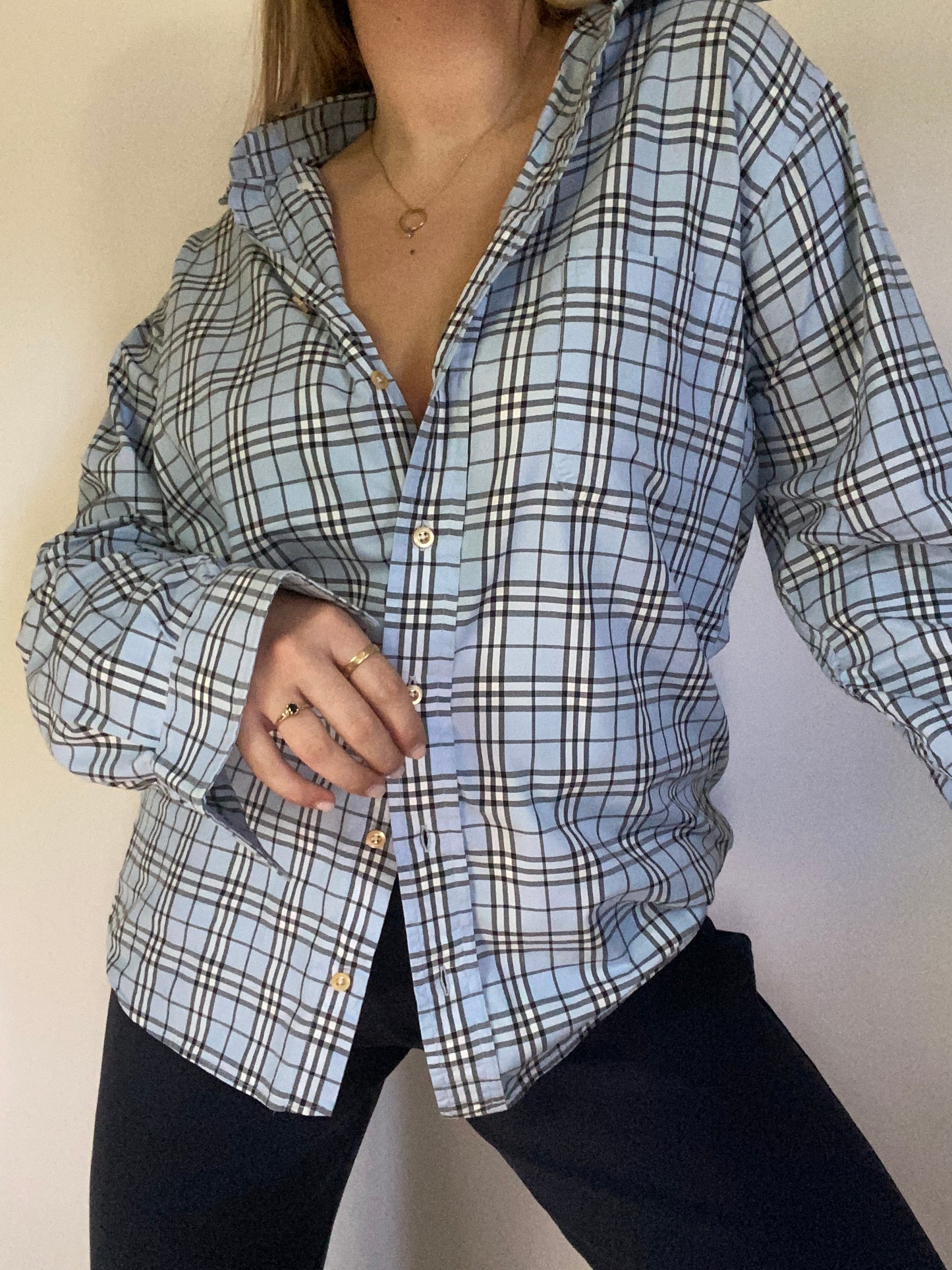 Vintage Burberry Nova Check Pattern Button Up Size M