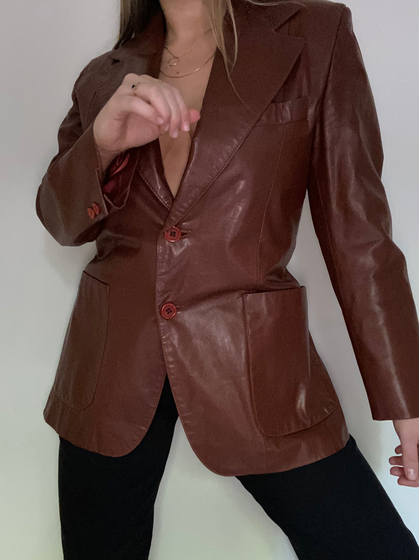 Yves Saint Laurent Cognac Leather Blazer Jacket Size M
