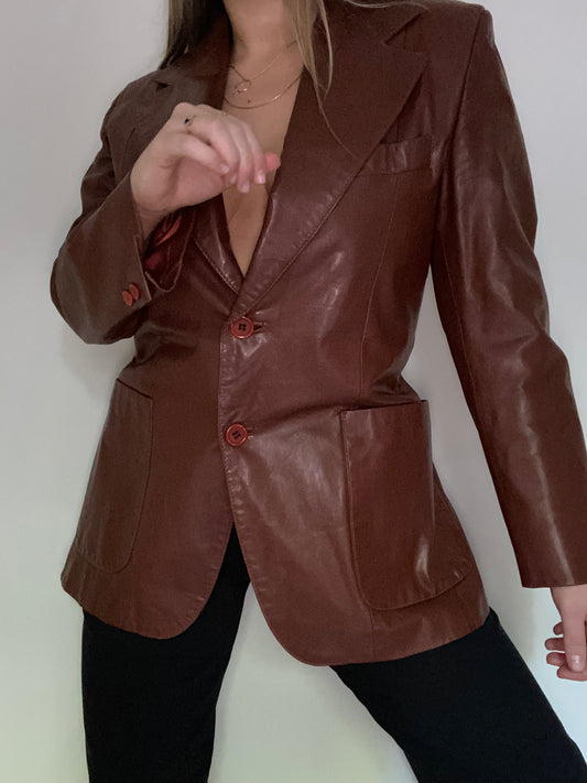 Yves Saint Laurent Cognac Leather Blazer Jacket Size M