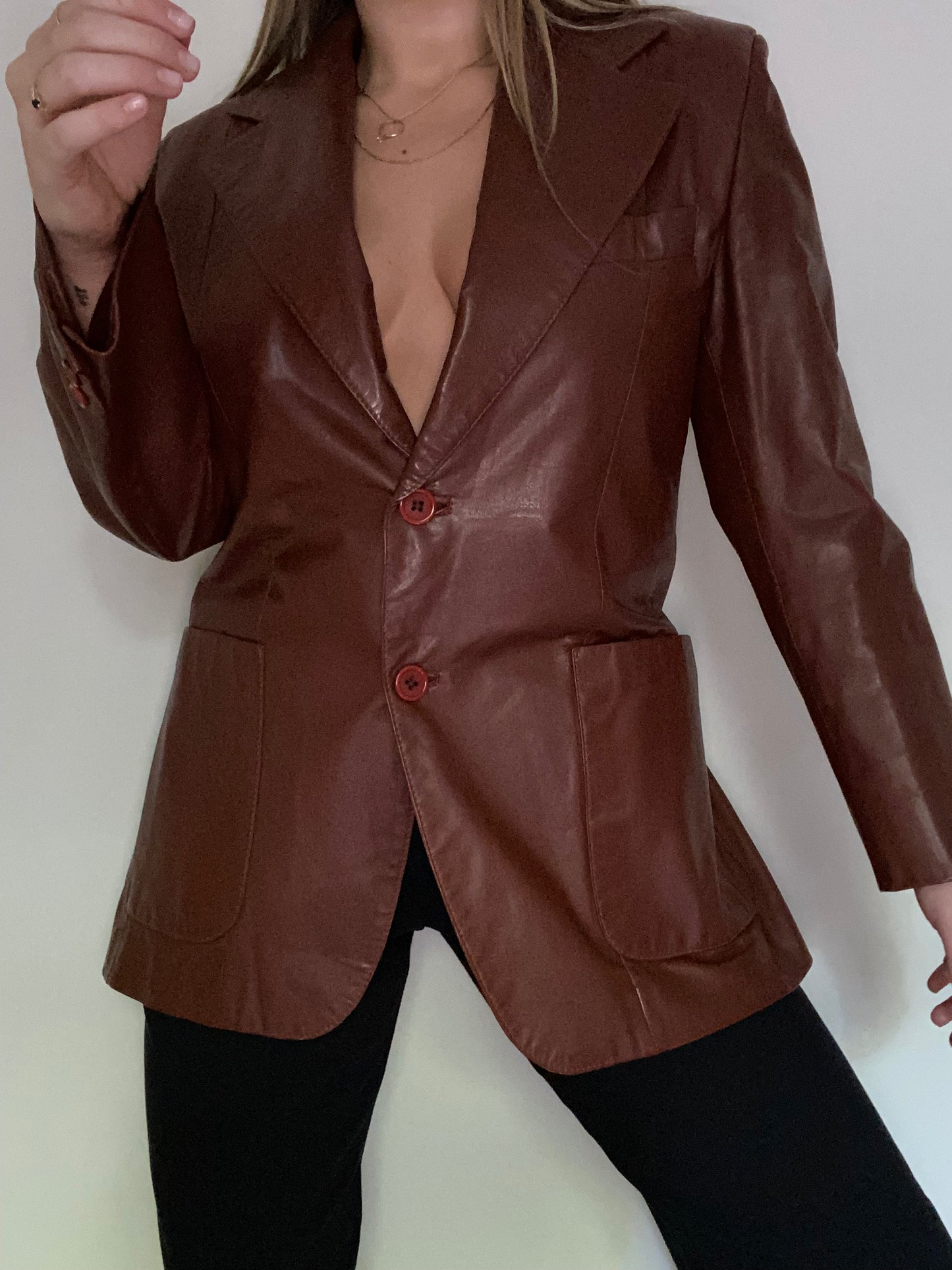 Yves Saint Laurent Cognac Leather Blazer Jacket Size M