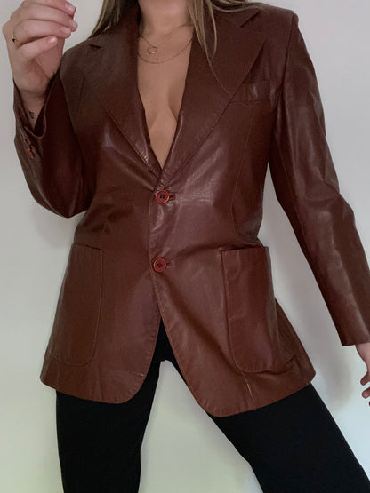 Yves Saint Laurent Cognac Leather Blazer Jacket Size M