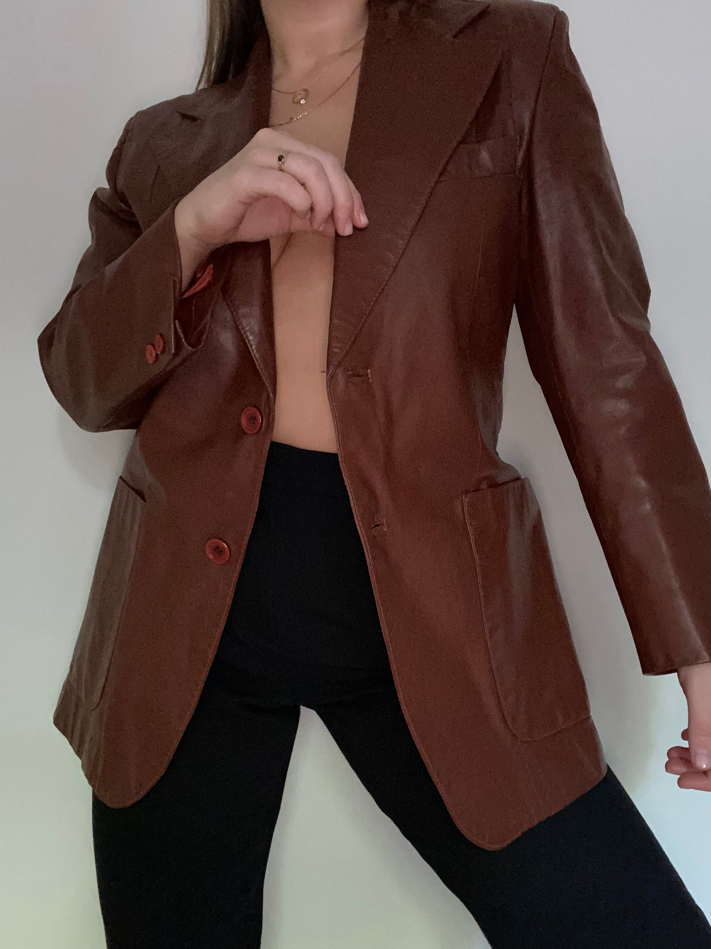 Yves Saint Laurent Cognac Leather Blazer Jacket Size M