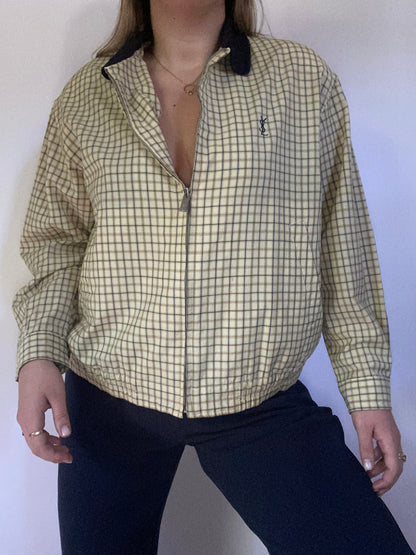 Vintage Yves Saint Laurent Logo Plaid Harrington Jacket Size M