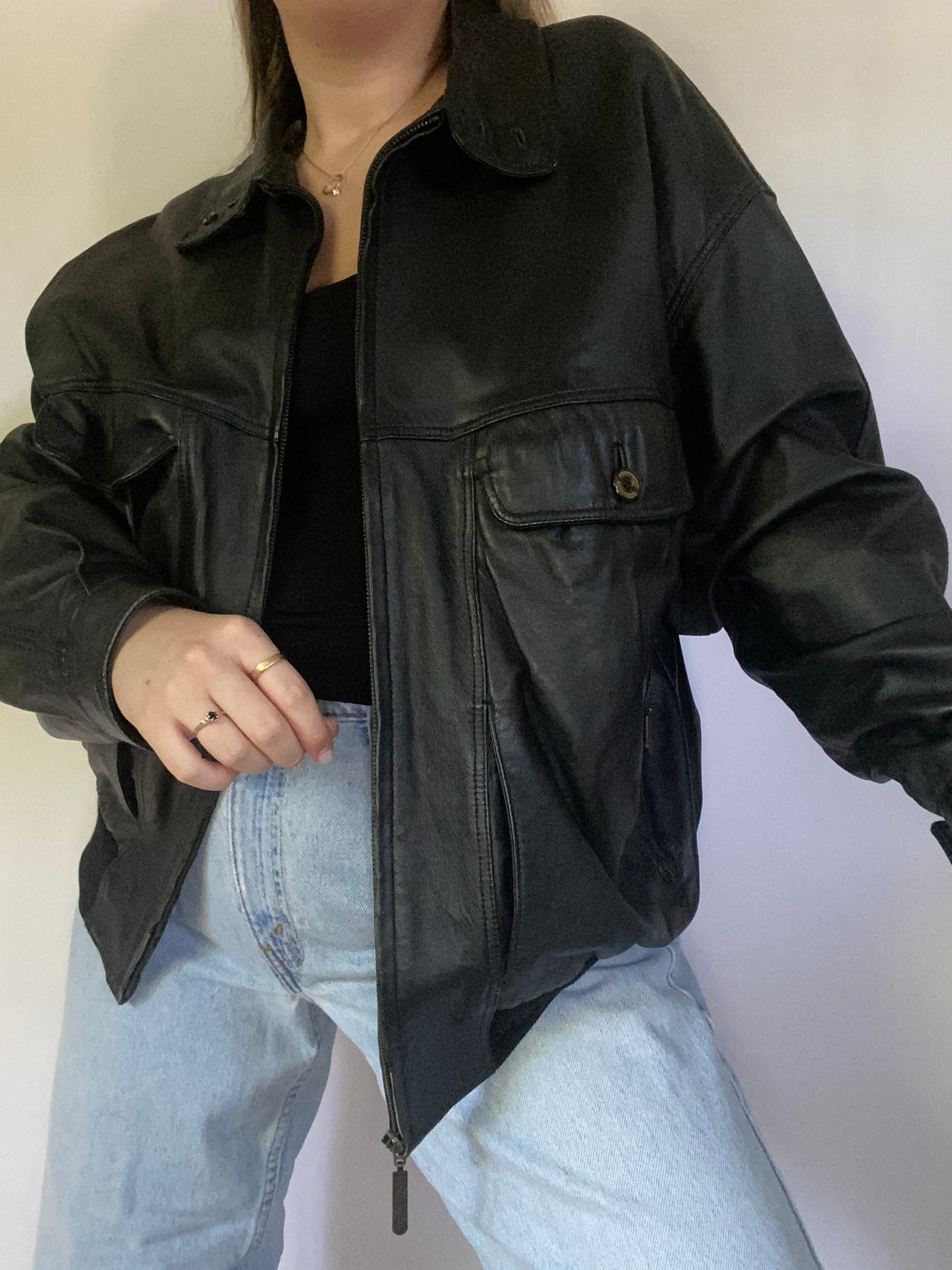 Vintage Burberry Leather Bomber Jacket Size L/XL