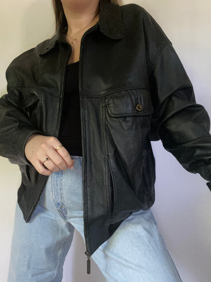 Vintage Burberry Leather Bomber Jacket Size L/XL