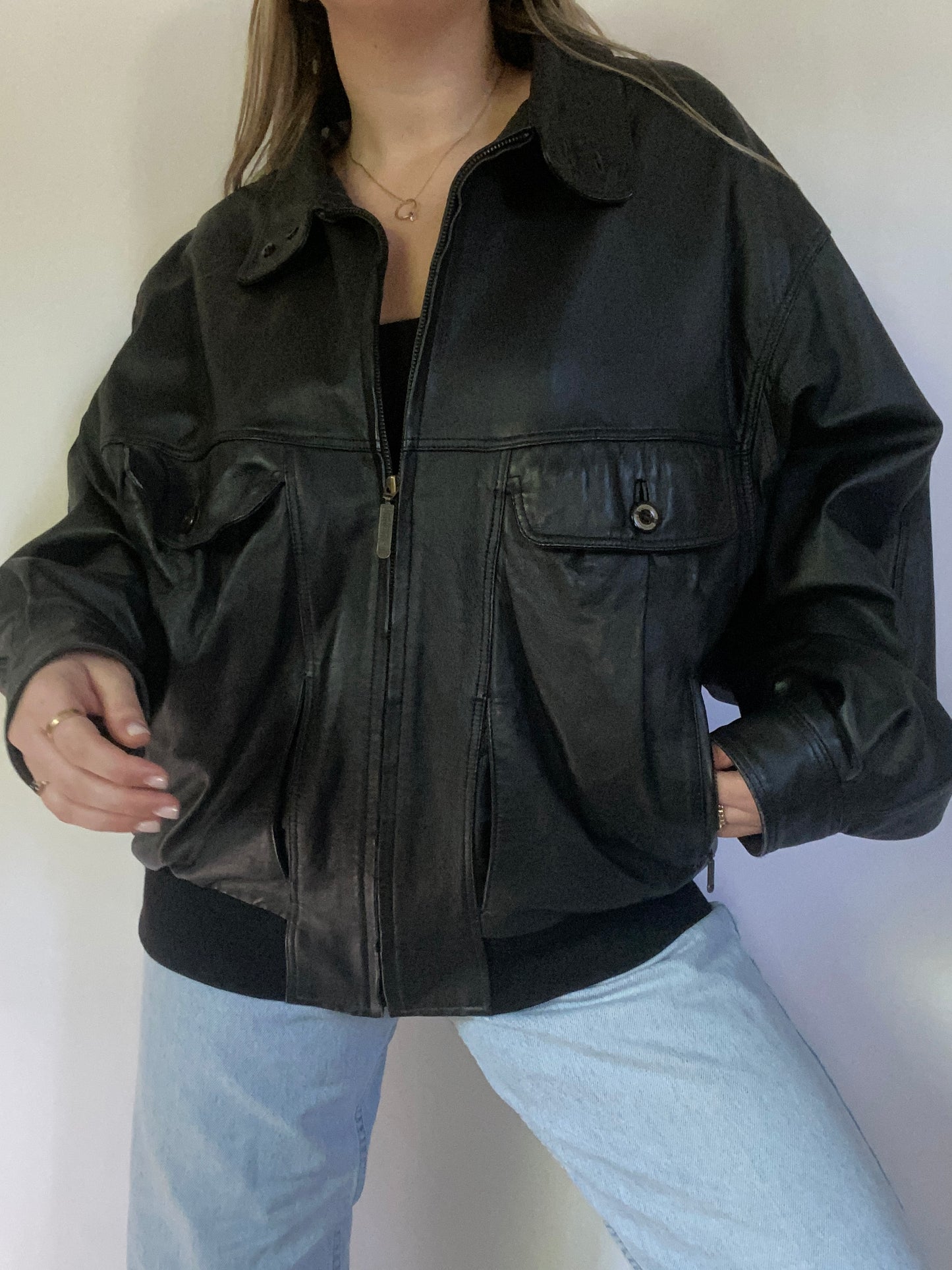 Vintage Burberry Leather Bomber Jacket Size L/XL