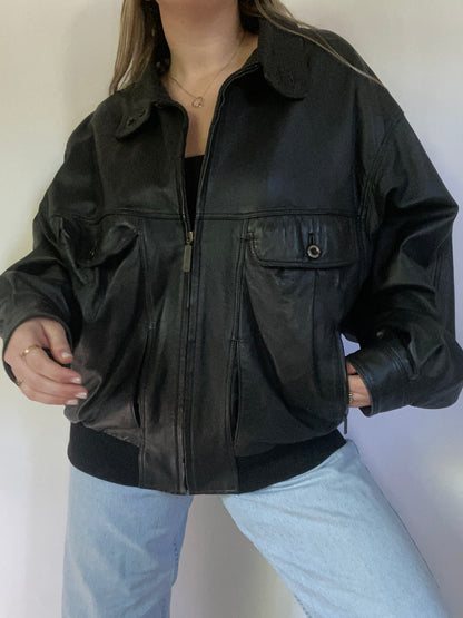 Vintage Burberry Leather Bomber Jacket Size L/XL