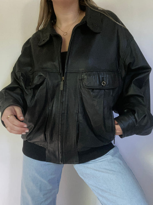 Vintage Burberry Leather Bomber Jacket Size L/XL
