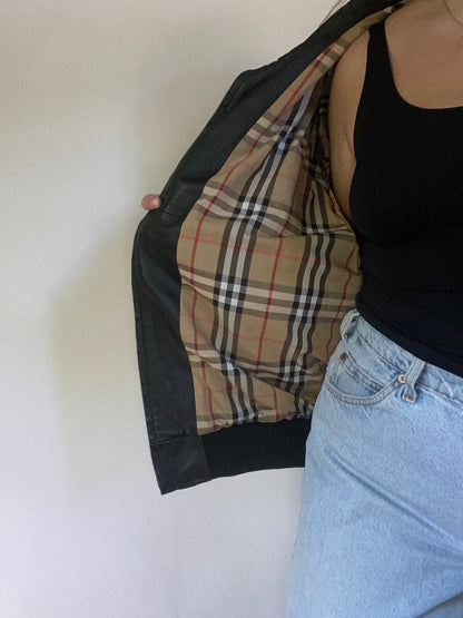 Vintage Burberry Leather Bomber Jacket Size L/XL