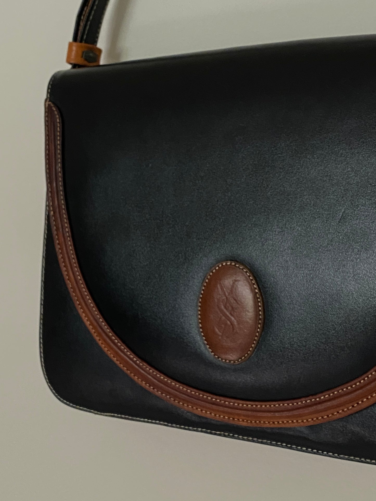 Vintage Yves Saint Laurent Two Tone Leather Shoulder Bag
