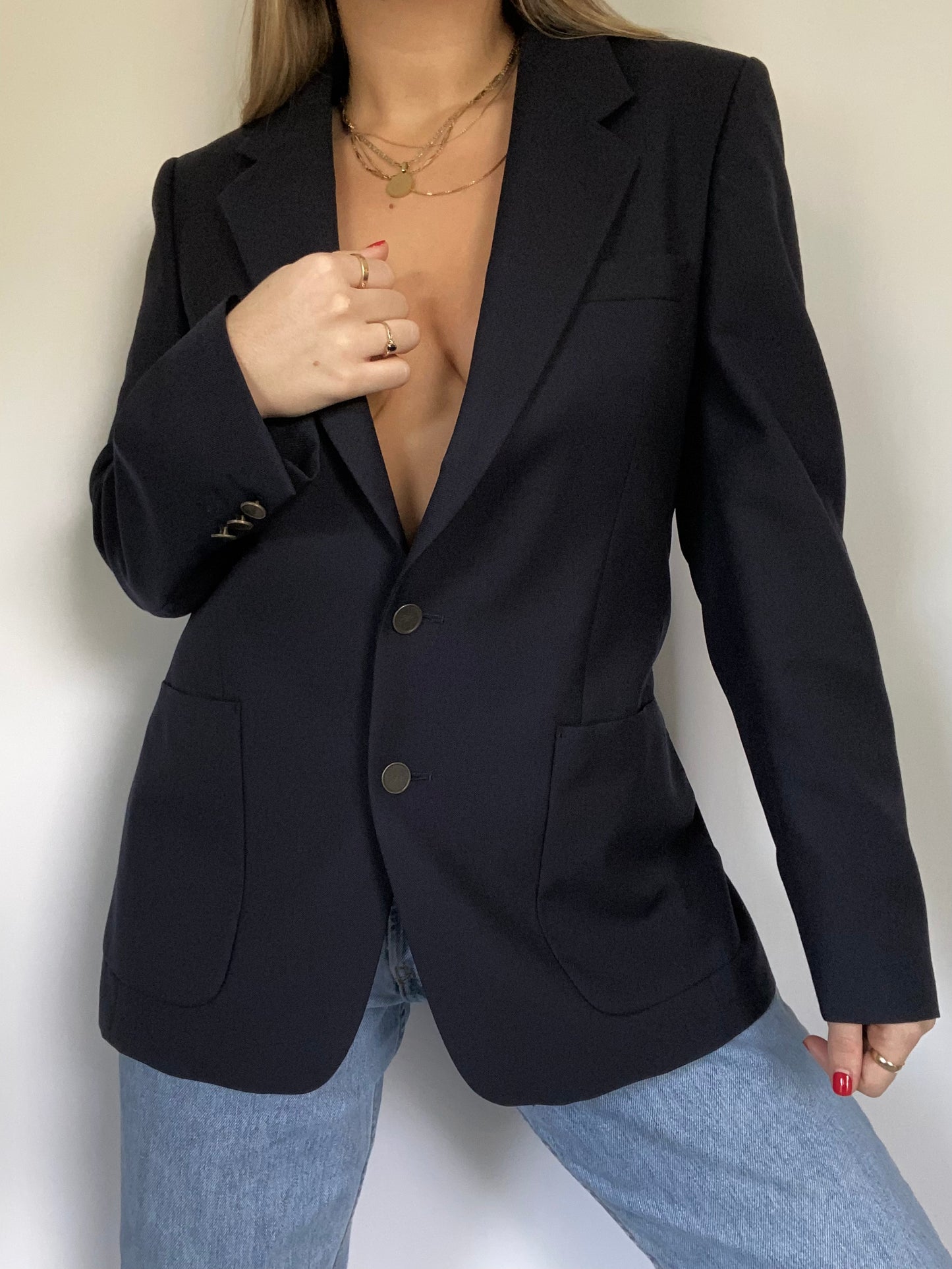 Yves Saint Laurent Logo Navy Blazer Size S/M