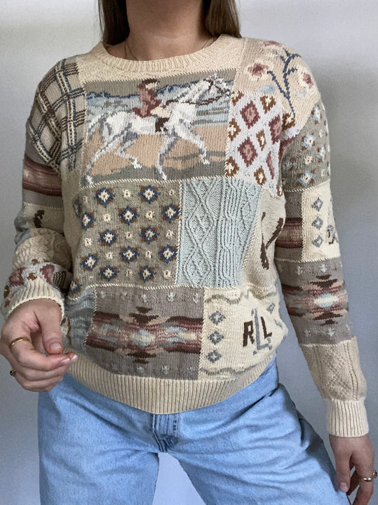 Ralph Lauren Knit Western Crewneck Sweater Size M