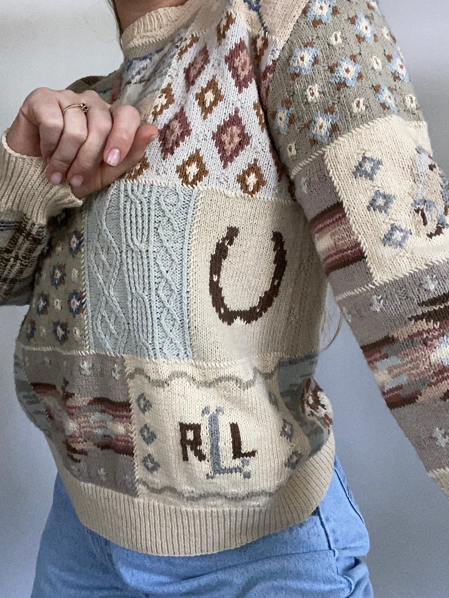 Ralph Lauren Knit Western Crewneck Sweater Size M