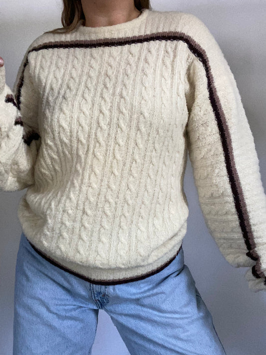 Yves Saint Laurent Ivory Cable Knit Sweater Size S/M