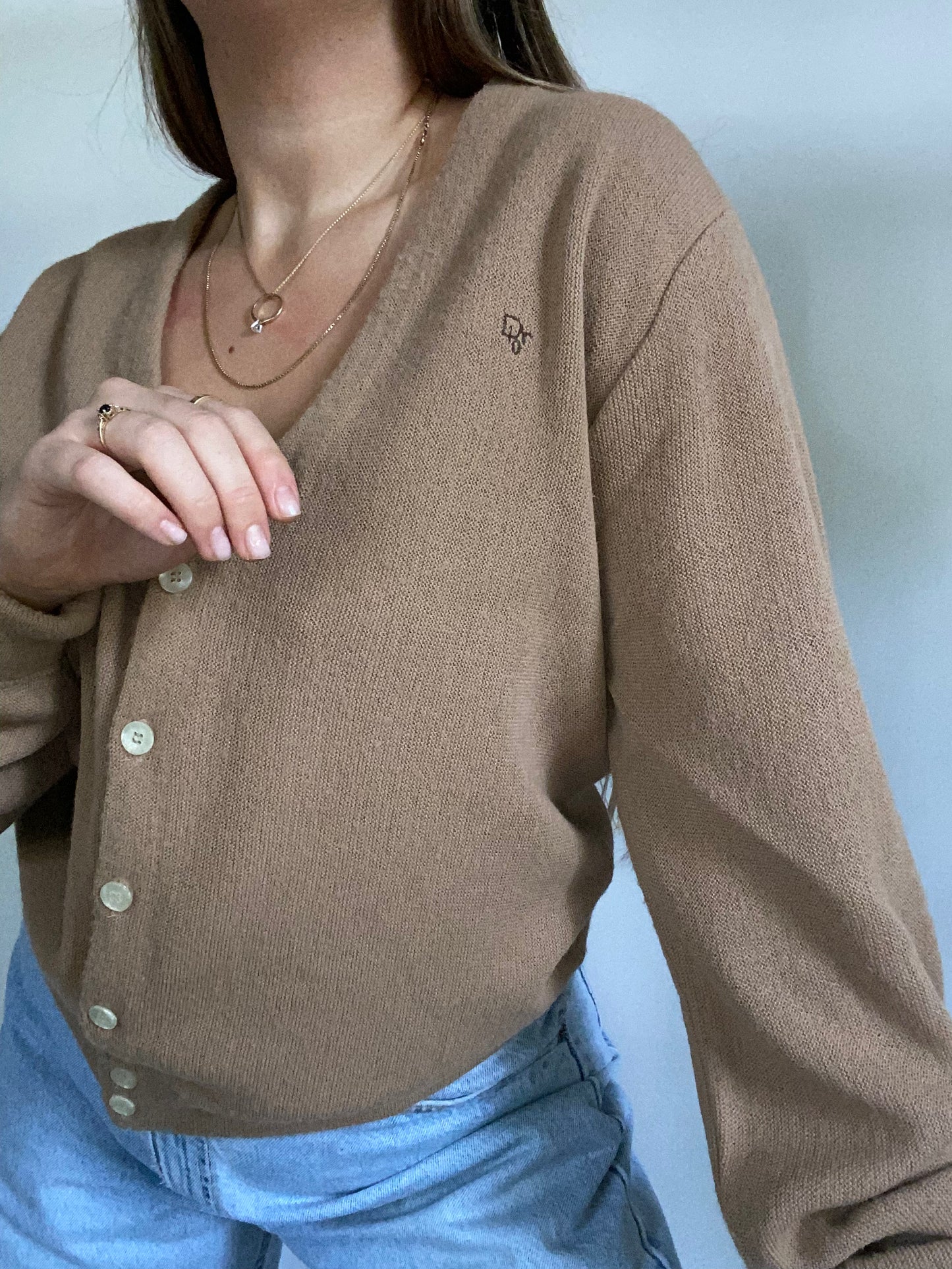 Christian Dior Logo Tan Cardigan Size M/L