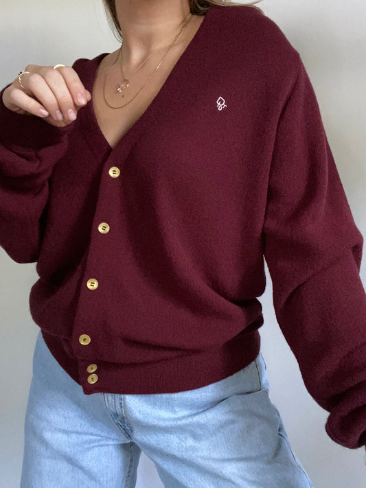 Christian Dior Logo Maroon Cardigan Size L