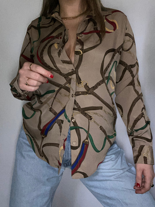 Ralph Lauren Equestrian Print Button Up Size S/M