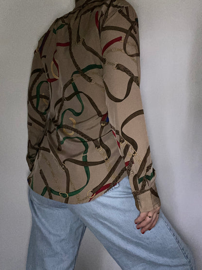 Ralph Lauren Equestrian Print Button Up Size S/M
