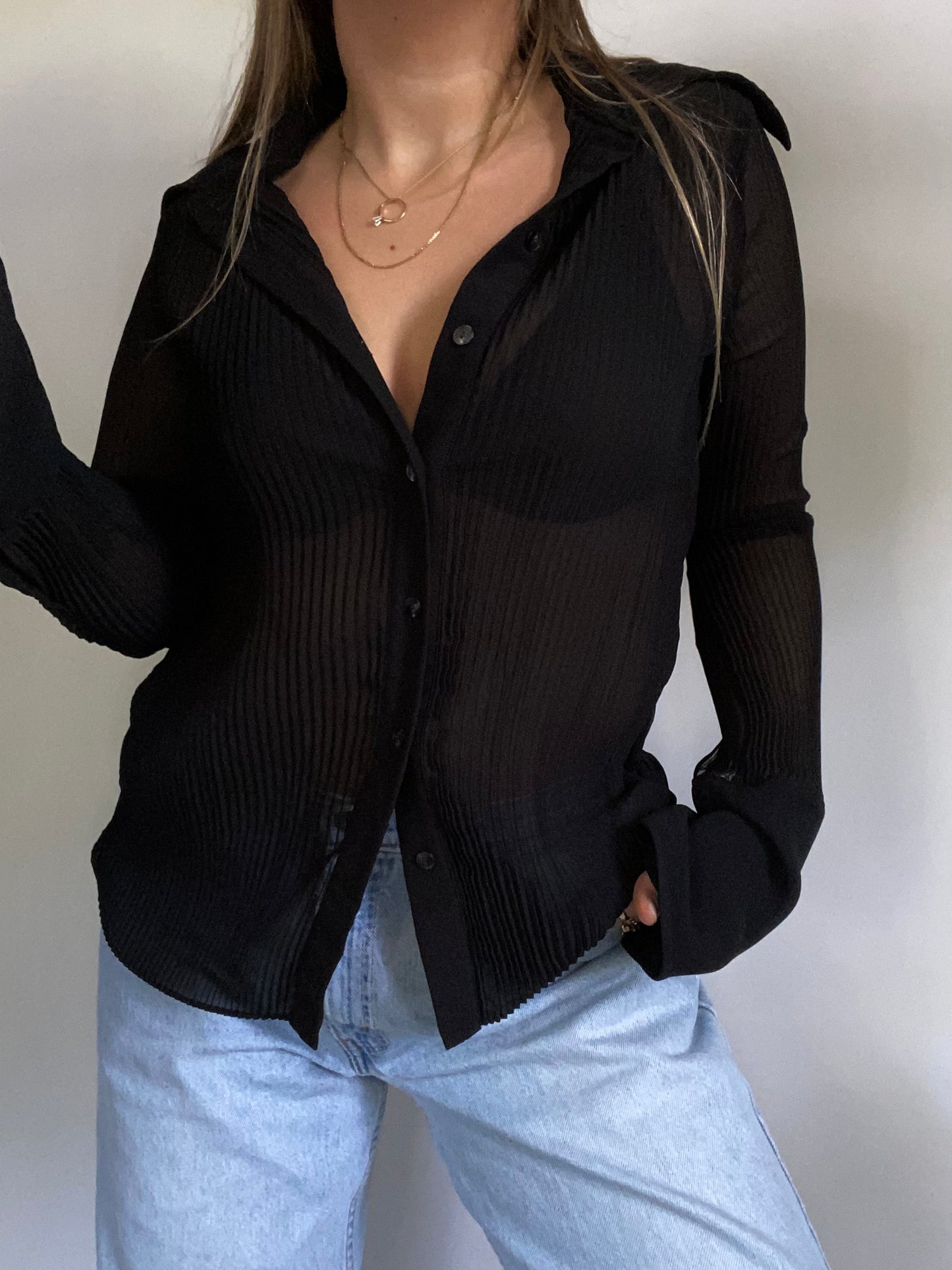 Semi Sheer Pleated Top Size M/L