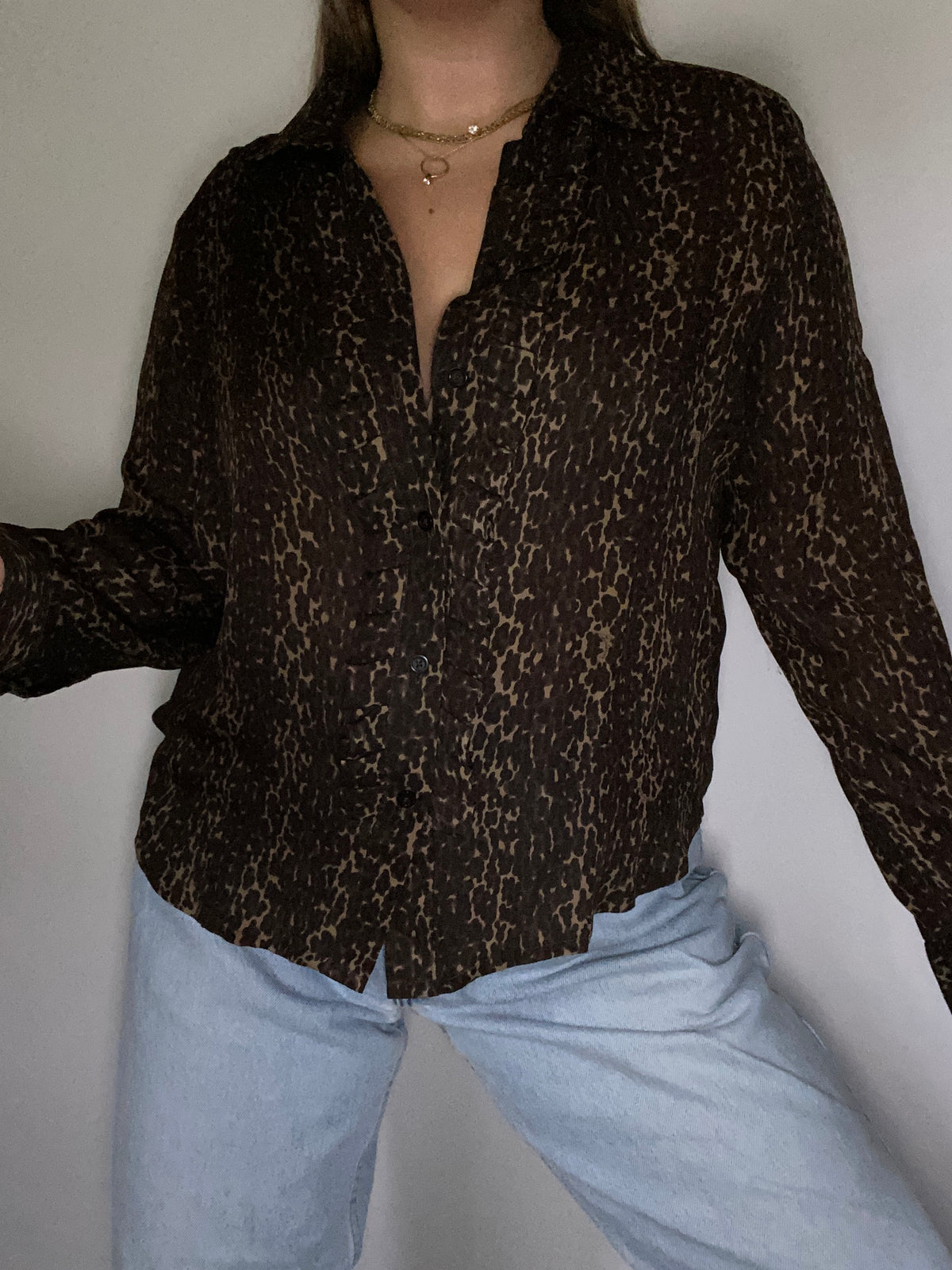 Vintage Burberry Monogram Leopard Silk Blouse Size L