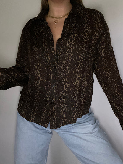 Vintage Burberry Monogram Leopard Silk Blouse Size L