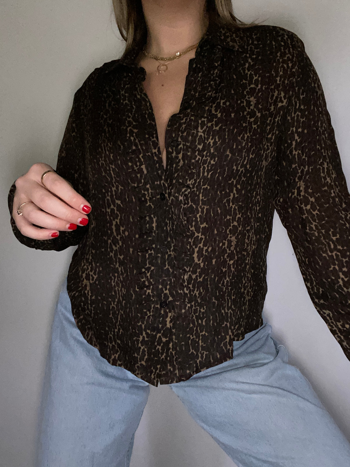 Vintage Burberry Monogram Leopard Silk Blouse Size L