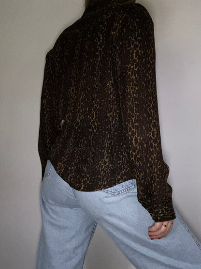 Vintage Burberry Monogram Leopard Silk Blouse Size L