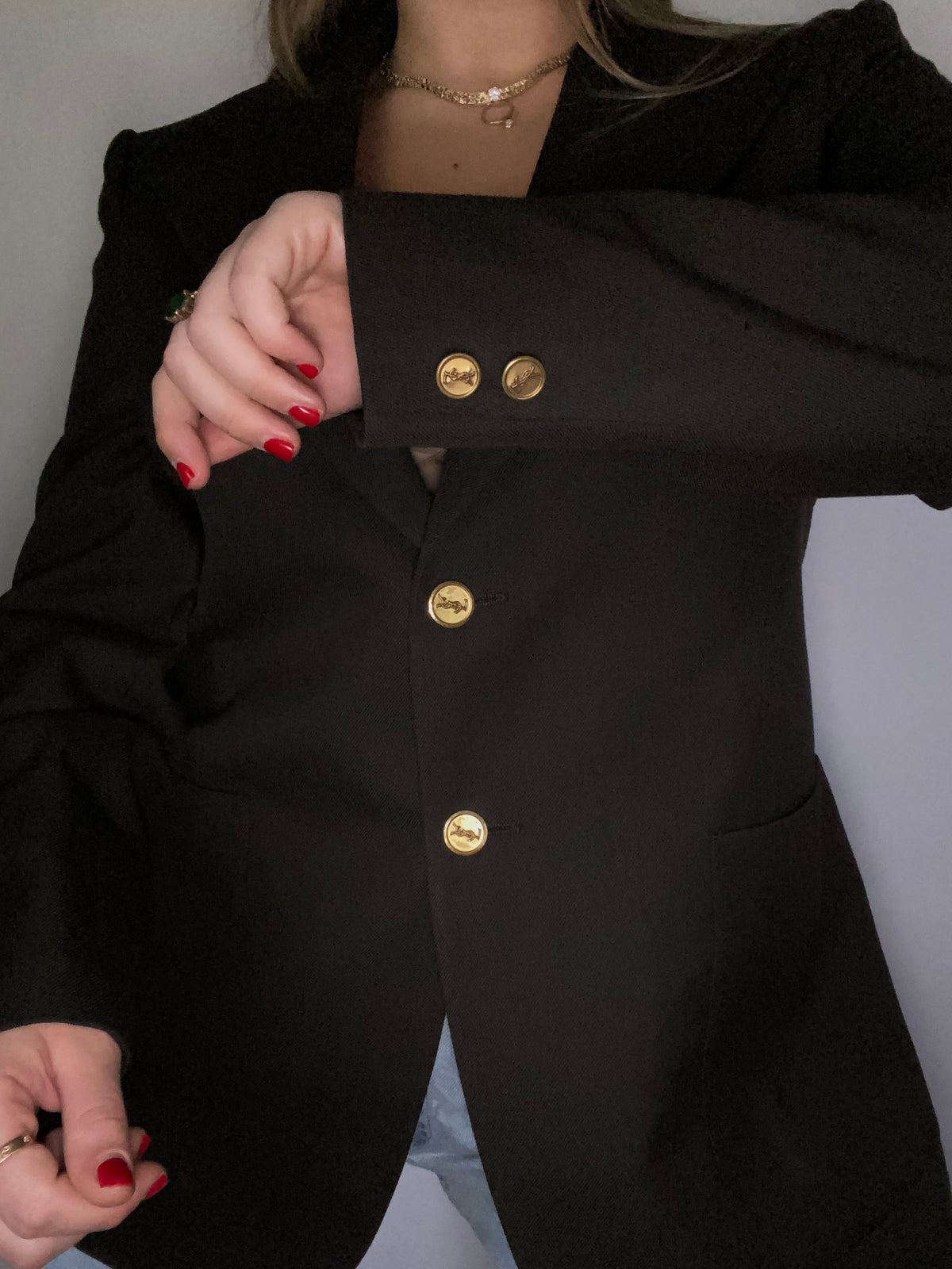 Vintage Yves Saint Laurent Logo Brown Blazer Size M