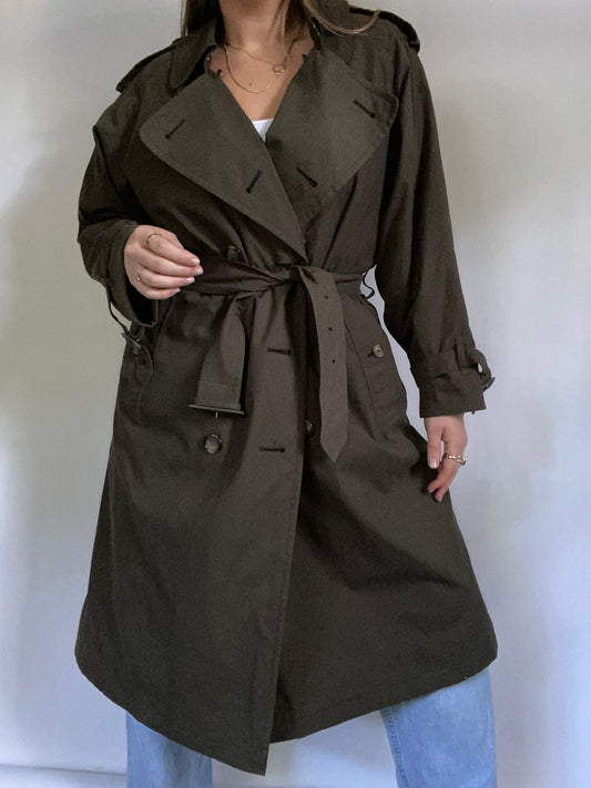 Burberry Nova Check Olive Green Trench Size M/L