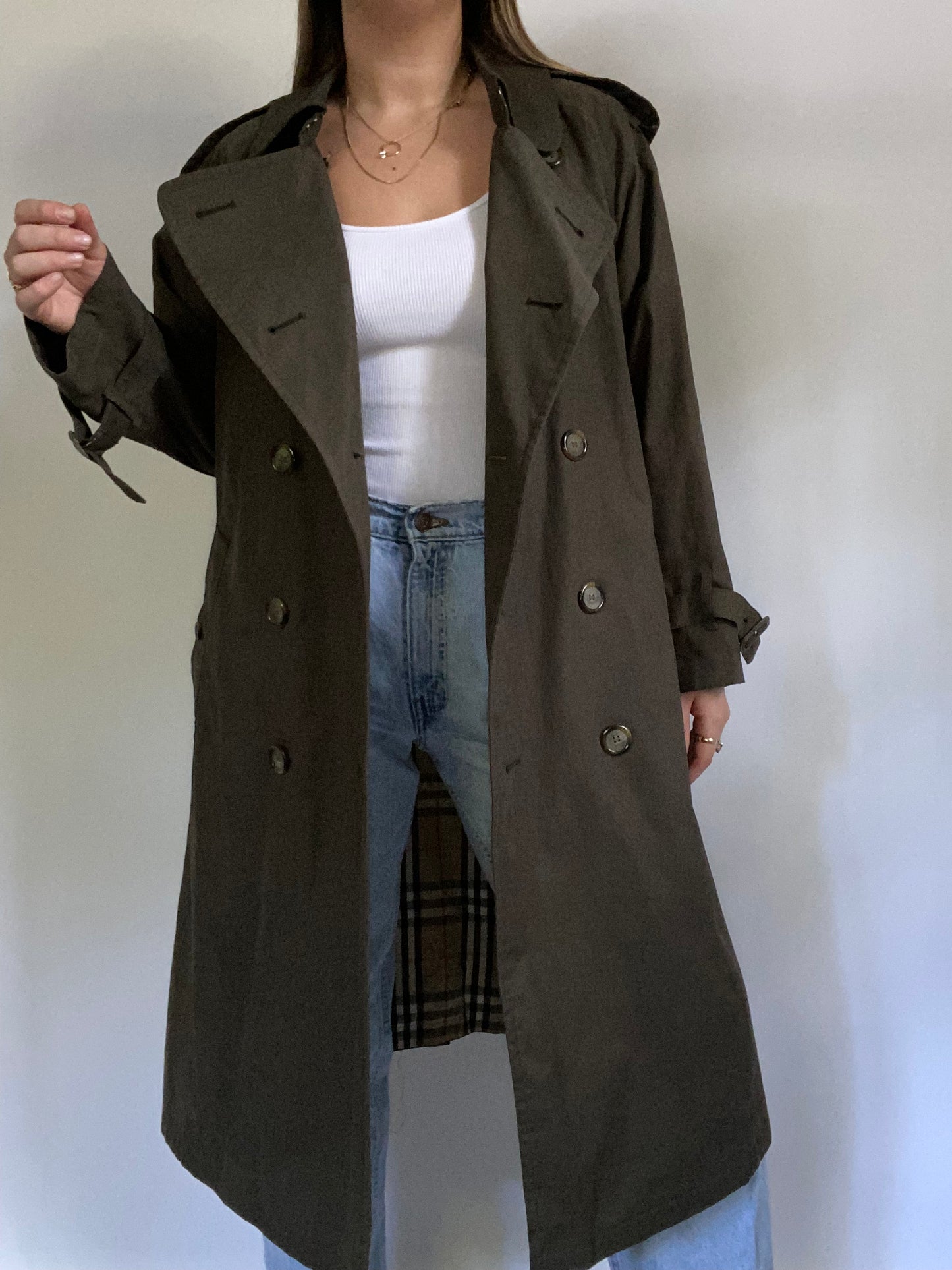 Burberry Nova Check Olive Green Trench Size M/L