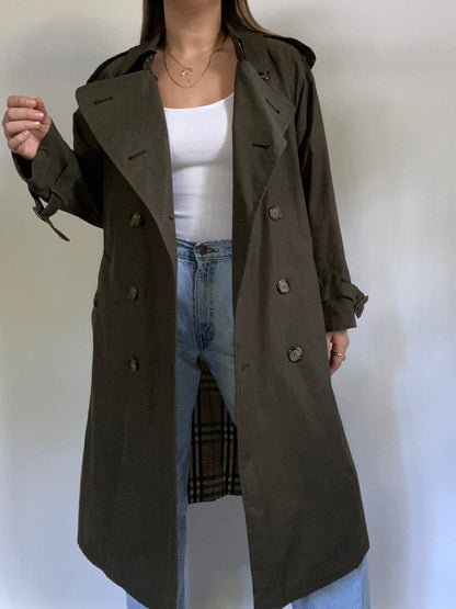 Burberry Nova Check Olive Green Trench Size M/L