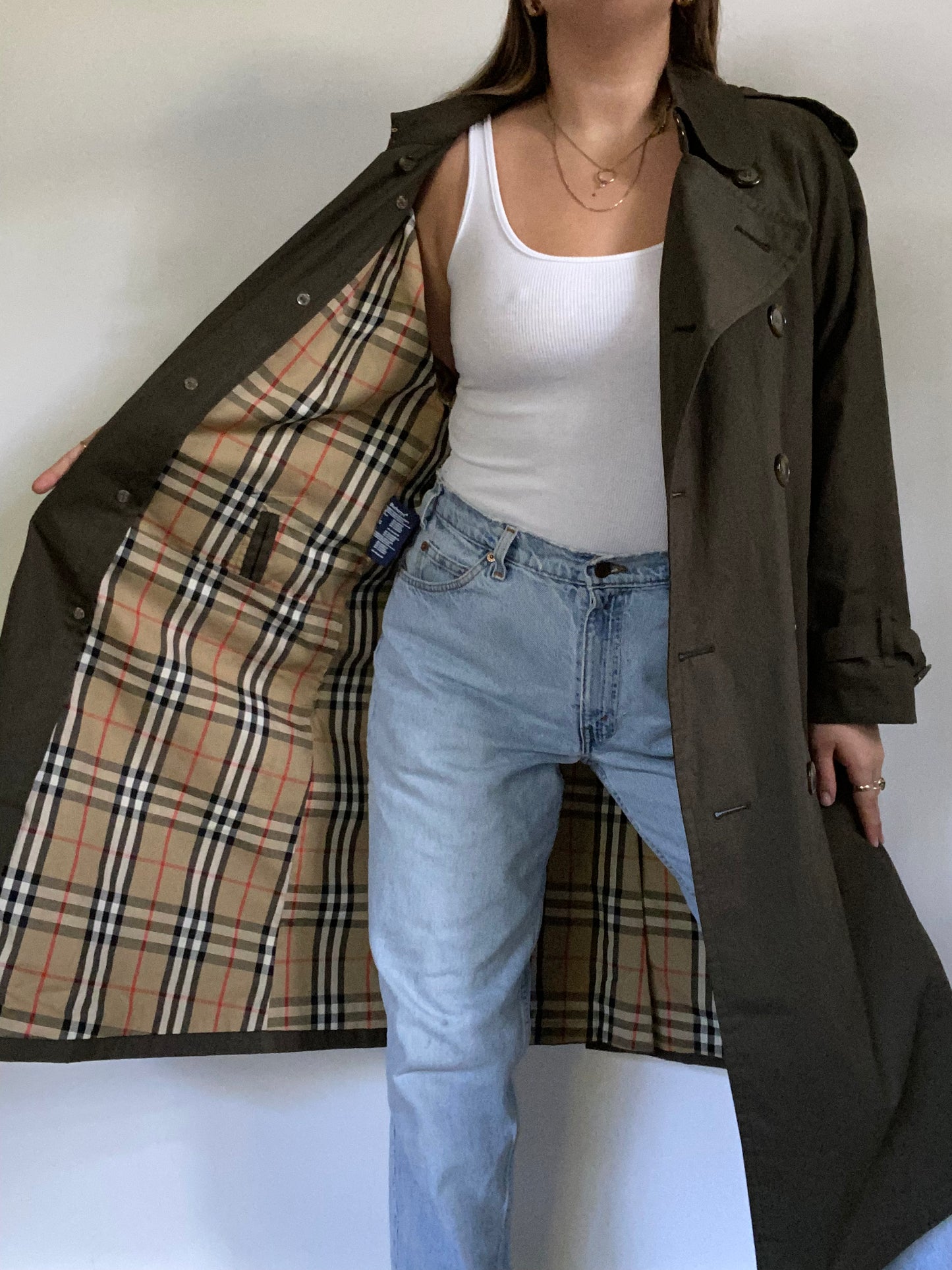 Burberry Nova Check Olive Green Trench Size M/L