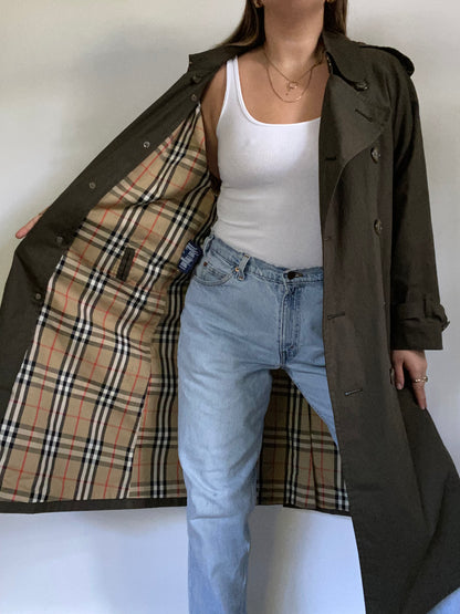 Burberry Nova Check Olive Green Trench Size M/L
