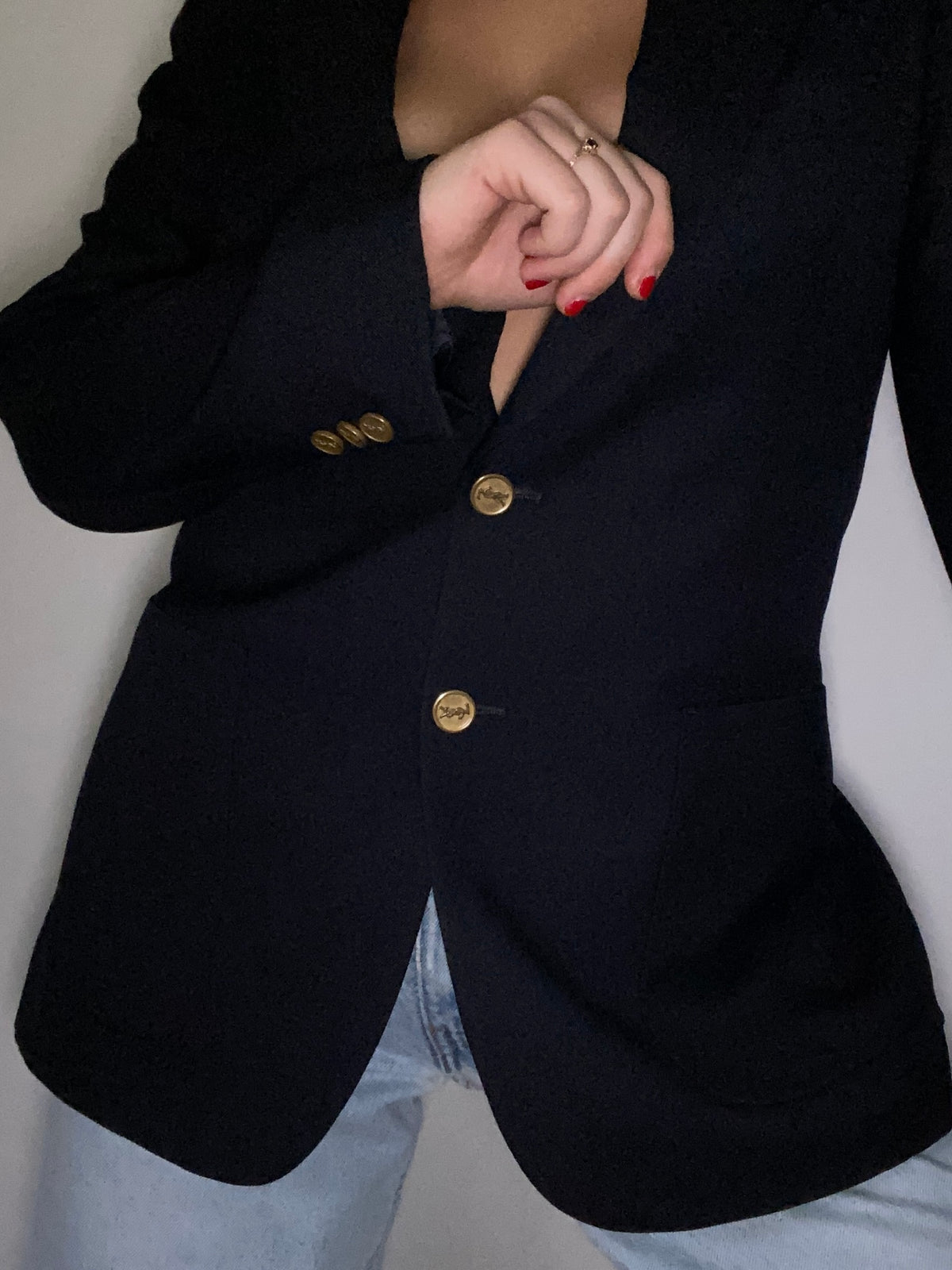 Vintage Yves Saint Laurent Logo Navy Blazer Size M